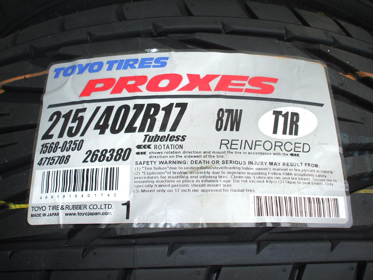 Toyo Proxes T1R Label